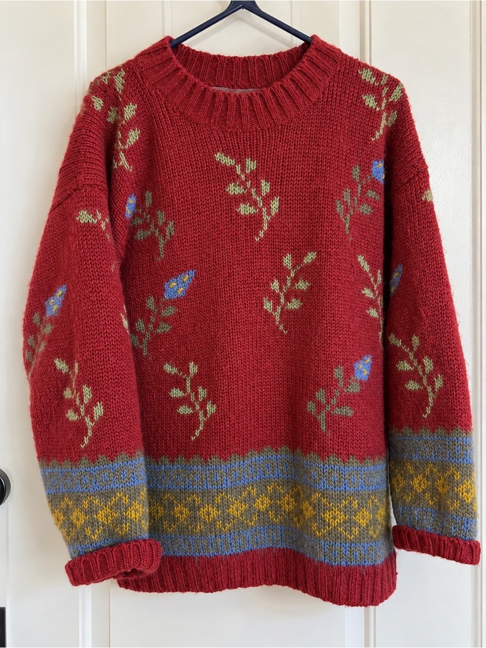 Vintage SIBA Mohair Blend Sweater L Floral Fair Isle Fully Lined Cottagecore 80s